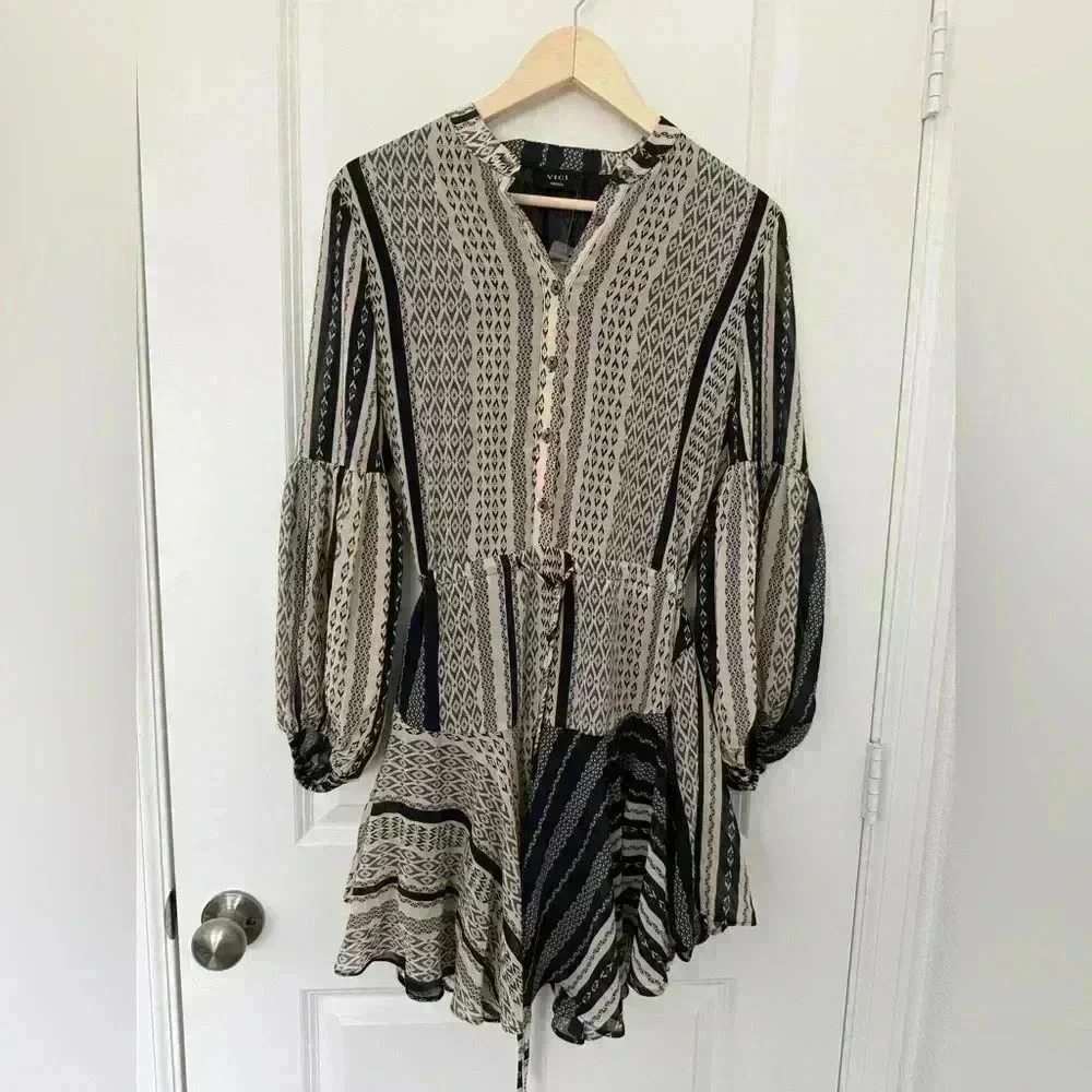 Vici Cream and Black Patterned Mini Dress